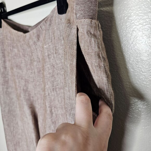 J Jill Love Linen M Brown Pull On Tapered Leg Pants Coastal Beach Resort - Picture 2 of 6